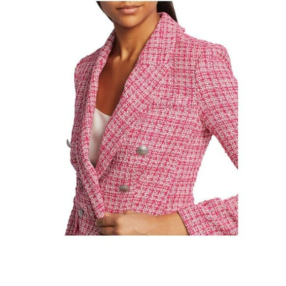 L'AGENCE Kenzie Tweed Double-Breasted Blazer in Pink Size 2 B702 Damaged - Picture 3 of 14
